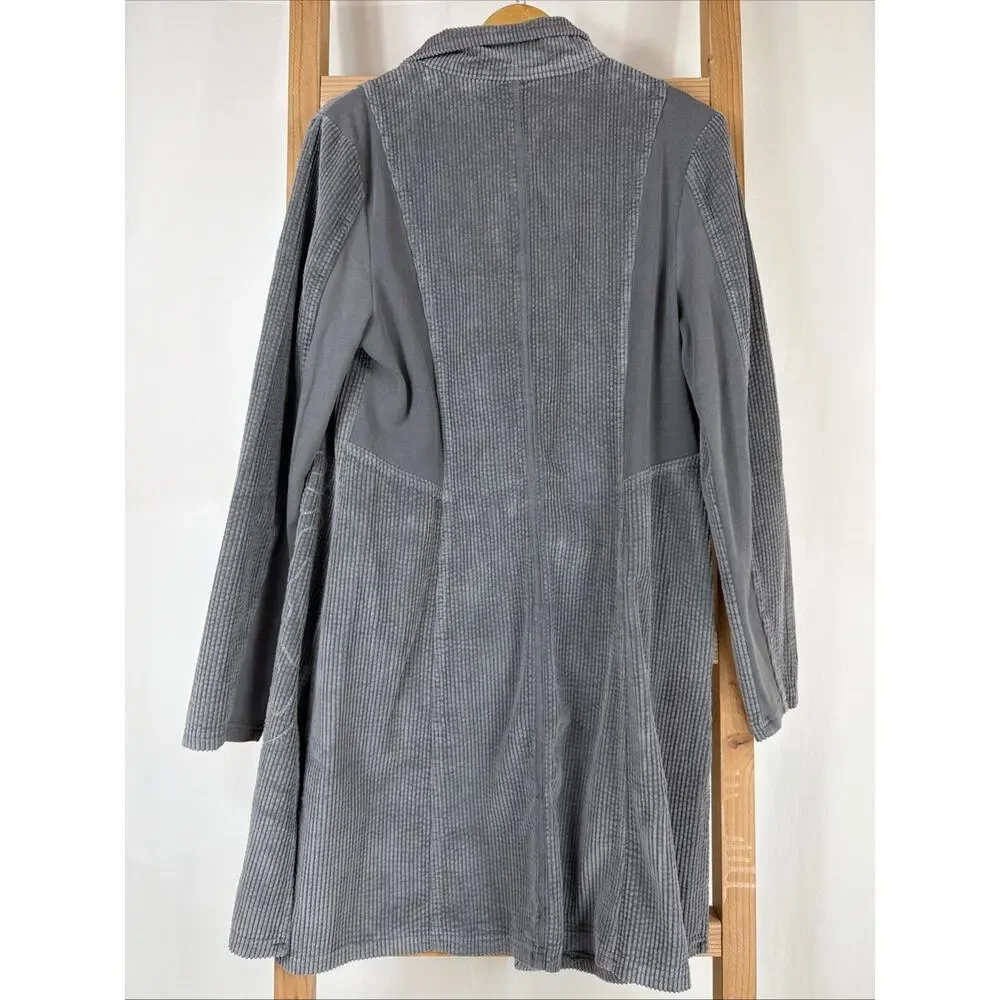 NWT XCVI Gray Corduroy Seam Detail Long Sleeve Button Long Duster #1197 Size XL